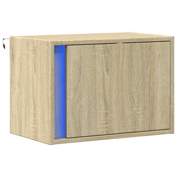 Szafka Nocna Brązowa z Szufladą Wisząca z LED Do Sypialni 50x31x35 cm 740664