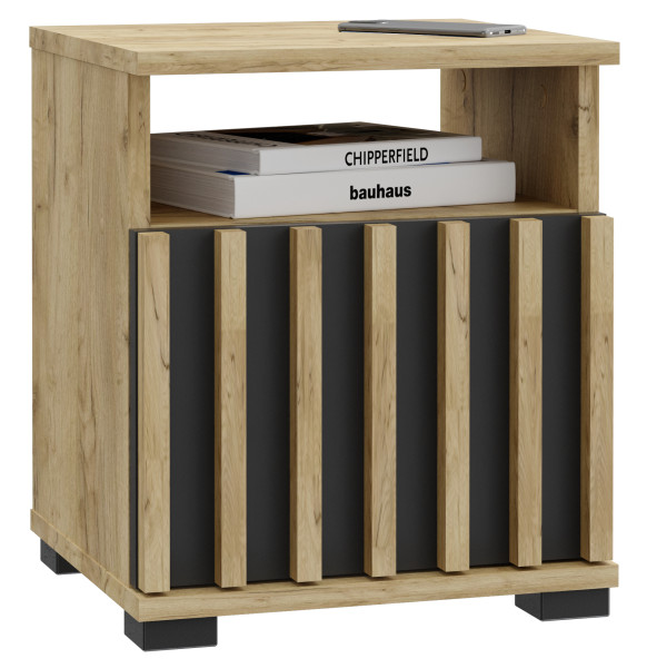 Szafka nocna MONTANA SN40 design z lamelami, dąb craft + czarny 966731