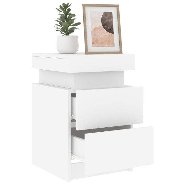 Szafka Nocna Stolik Komoda Biała z LED Do Sypialni 35x39x55 cm 742778