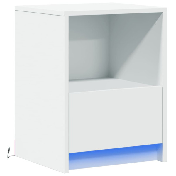 Szafka Nocna Stolik Komoda Biała z Szufladą z LED Do Sypialni 38x34x50 cm 744002