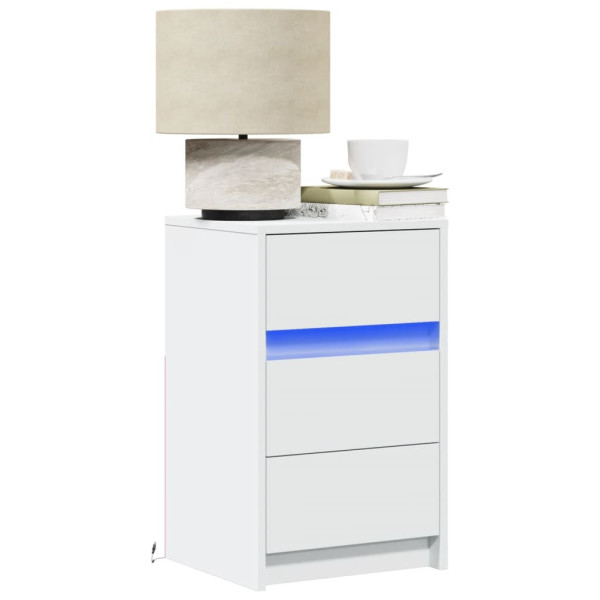 Szafka Nocna Stolik Komoda Biała z Szufladą z LED Do Sypialni 38x34x61 cm 745349