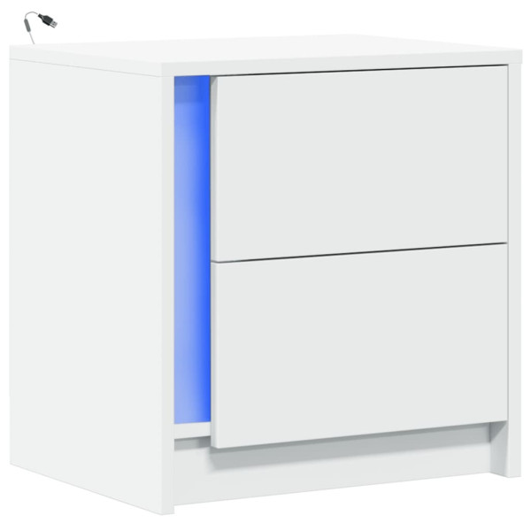 Szafka Nocna Stolik Komoda Biała z Szufladą z LED Do Sypialni 43x34x45 cm 744068