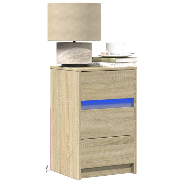 Szafka Nocna Stolik Komoda Brązowa z Szufladą z LED Do Sypialni 38x34x61 cm 745186