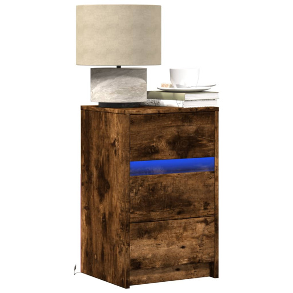 Szafka Nocna Stolik Komoda Brązowa z Szufladą z LED Do Sypialni 38x34x61 cm 745245