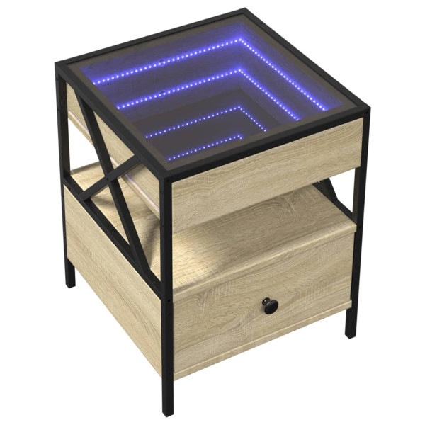 Szafka Nocna Stolik Komoda Brązowa z Szufladą z LED Do Sypialni 40x40x51 cm 747775