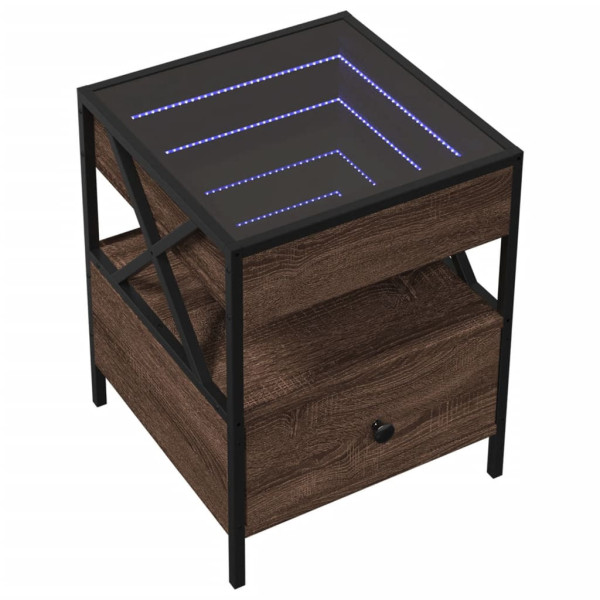 Szafka Nocna Stolik Komoda Brązowa z Szufladą z LED Do Sypialni 40x40x51 cm 747699