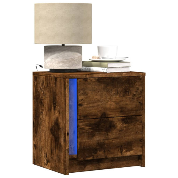 Szafka Nocna Stolik Komoda Brązowa z Szufladą z LED Do Sypialni 43x34x45 cm 743986