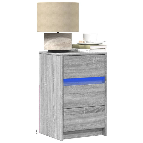 Szafka Nocna Stolik Komoda Szara z Szufladą z LED Do Sypialni 38x34x61 cm 745184