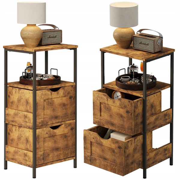 Szafka nocna stolik sypialnia komoda 2 szuflady ciemny brąz loft retro 80cm 1066324