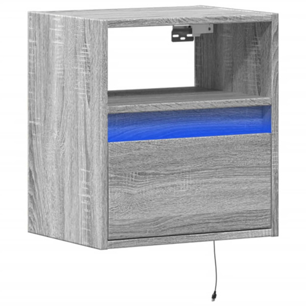 Szafka Nocna Stolik Szara z Szufladą Wisząca z LED Do Sypialni 41x31x45 cm 740689