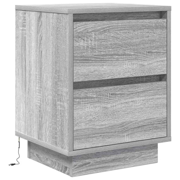 Szafka Nocna Szara Komoda Stolik Półka Nocna Do Sypialni LED 38x34x50 cm 851863