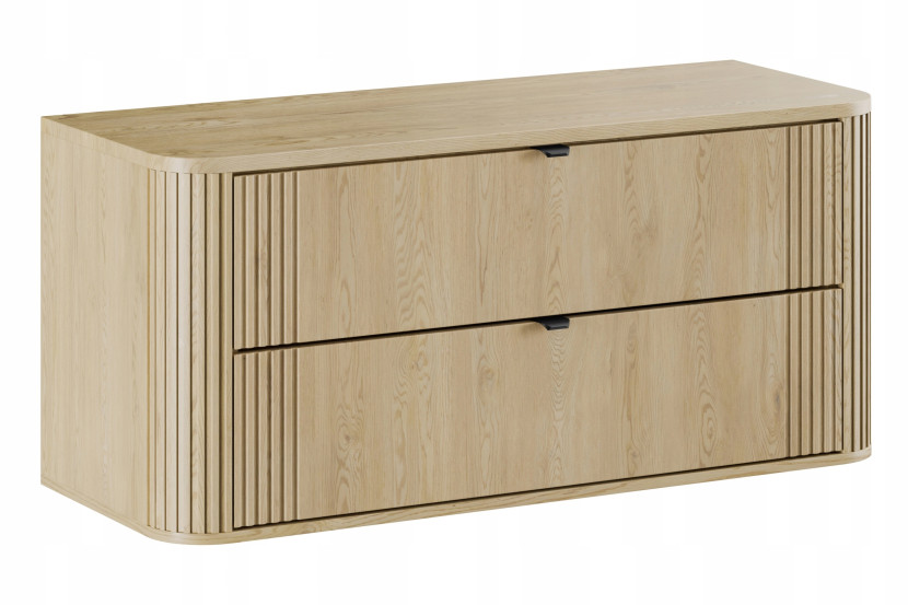 Szafka OVALIA 120 cm Dąb Cremona z blatem ryflowany front czarne uchwyty 738471