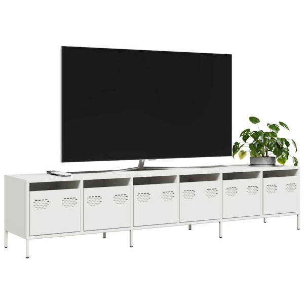 Szafka Pod Telewizor Biała Półka Szafka RTV Stalowa 202x39x43.5 cm 867552