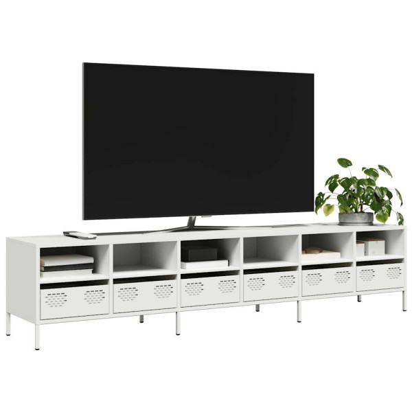 Szafka Pod Telewizor Biała Półka Szafka RTV Stalowa 202x39x43.5 cm 867545