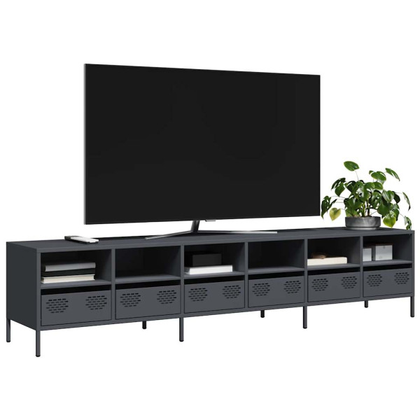Szafka Pod Telewizor Czarna Półka Szafka RTV Stalowa 202x39x43.5 cm 867815