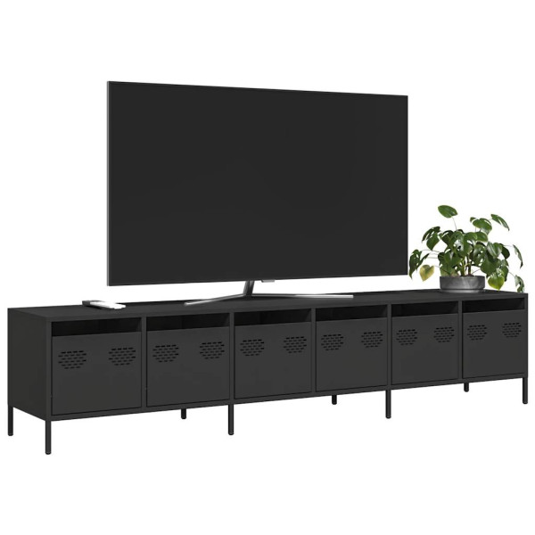 Szafka Pod Telewizor Czarna Półka Szafka RTV Stalowa 202x39x43.5 cm 867601