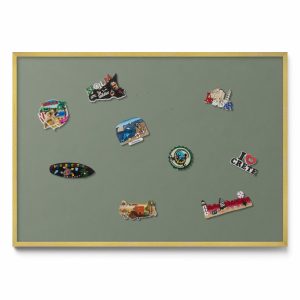Tablica magnetyczna na magnesy, oliwkowy, złota rama, 100×70, Tulup 800393