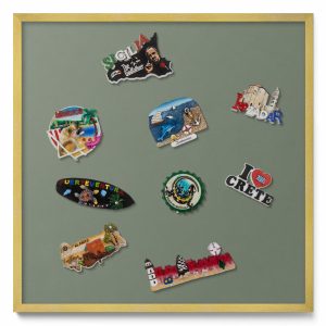 Tablica magnetyczna na magnesy, oliwkowy, złota rama, 50×50, Tulup 800462