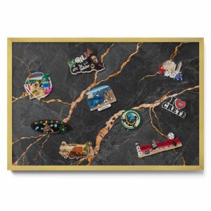 Tablica magnetyczna na ścianę, ciemny marmur, złota rama, 60×40, Tulup 800379 Tablica magnetyczna na ścianę, ciemny marmur, złota rama, 60×40, Tulup 800379