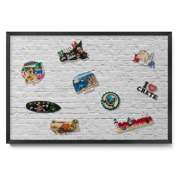 Tablica magnetyczna na ścianę, jasny mur, czarna rama, 70x50, Tulup 800640