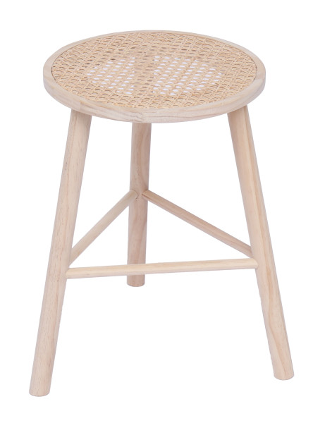 Taboret z litego sosnowego drewna i rattanu 72878