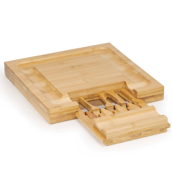 Taca, patera bambusowa do serwowania przekąsek 33x33 cm deska z szufladką 931948