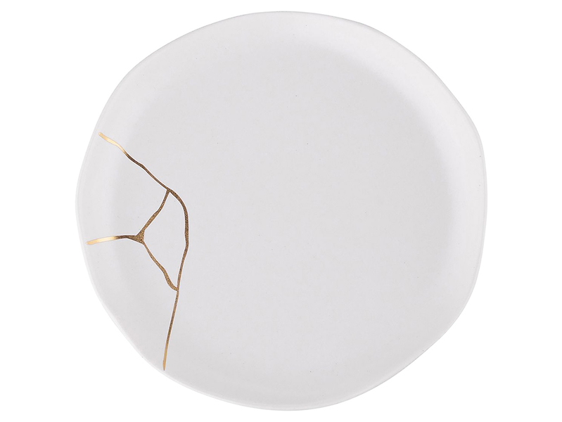 Talerz deserowy Magnific porcelanowy biało-złoty 40944