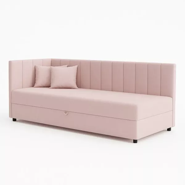 Tapczan łóżko jednoosobowe z pojemnikiem do salonu Sofaro 90x200 Różowe 664657