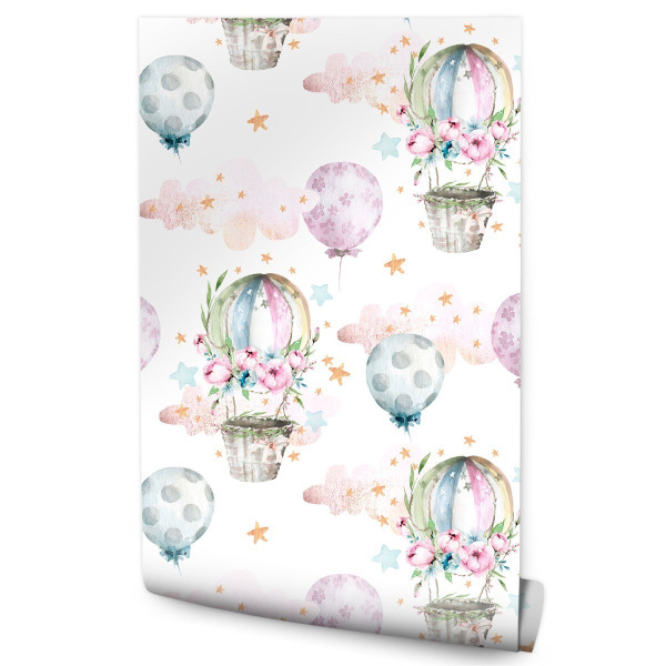 Tapeta Dla Dzieci Balony Kwiaty Chmury Gwiazdy 96931