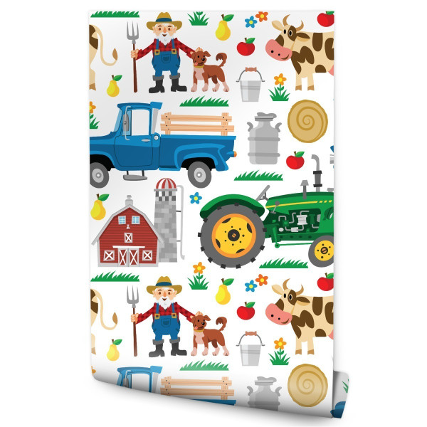 Tapeta Dla Dzieci Zwierzątka Traktory Farma 96893