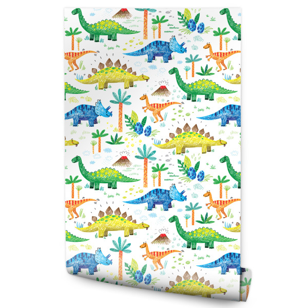 Tapeta Do Pokoju Chłopca Kolorowe Dinozaury 127268