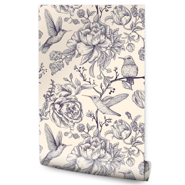 Tapeta Kolibry Kwiaty Liście 93520