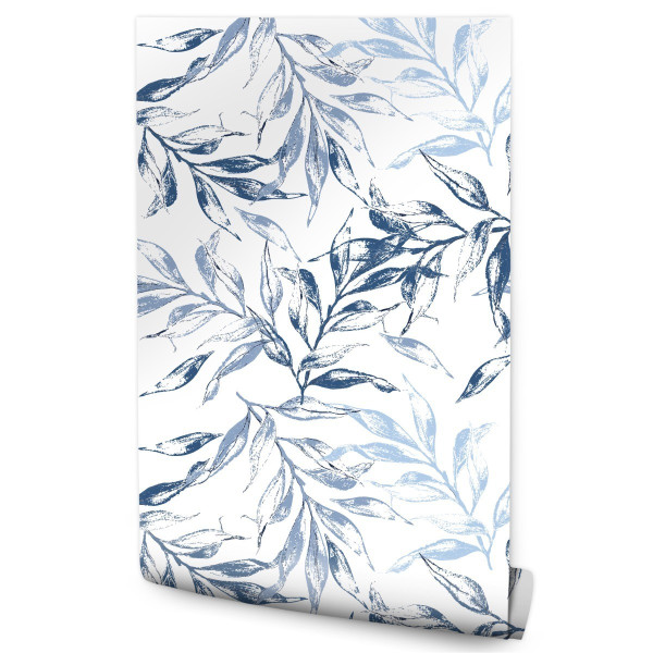 Tapeta Niebieskie Akwarelowe Liście Natura 152836