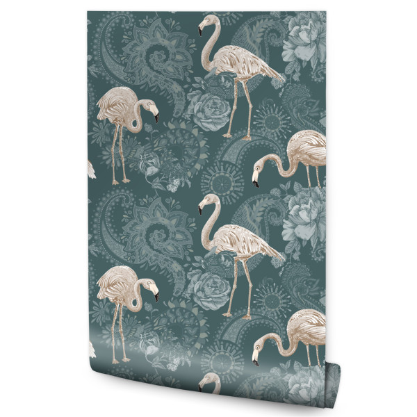 Tapeta W Stylu Retro FLAMINGI Zwierzęta Natura 246176