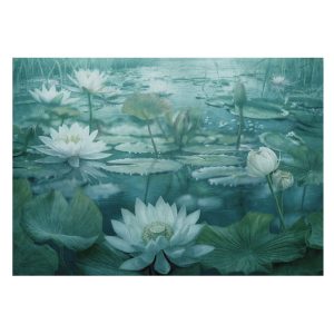 Tapeta Wodne kwiaty biały marmur flizelina premium 208×146 1025186