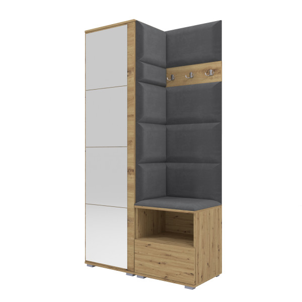 Tapicerowana garderoba Nela I z lustrem - kolor dąb artisan 210349