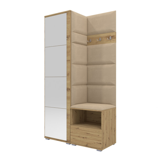 Tapicerowana garderoba Nela I z lustrem - kolor dąb artisan 210352