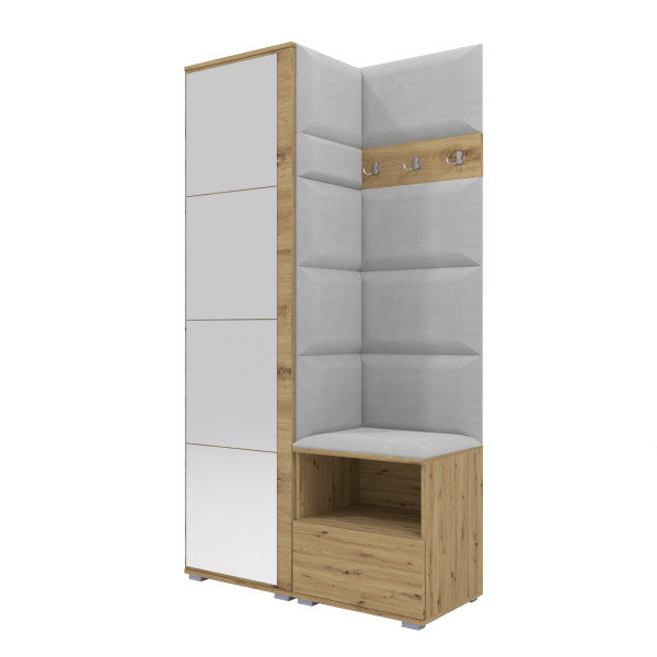 Tapicerowana garderoba Nela I z lustrem - kolor dąb artisan 210373