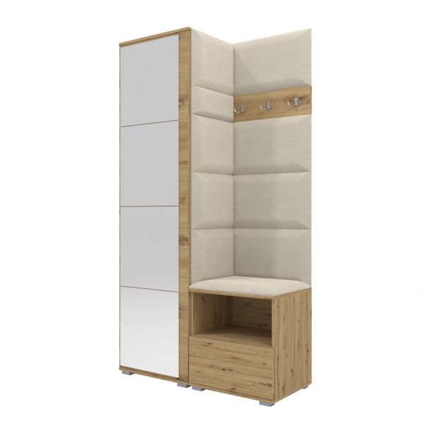 Tapicerowana garderoba Nela I z lustrem - kolor dąb artisan 210399