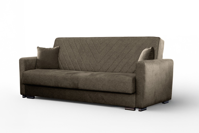 Tapicerowana sofa VERA brązowa z funkcją spania i pikowanym oparciem 766297